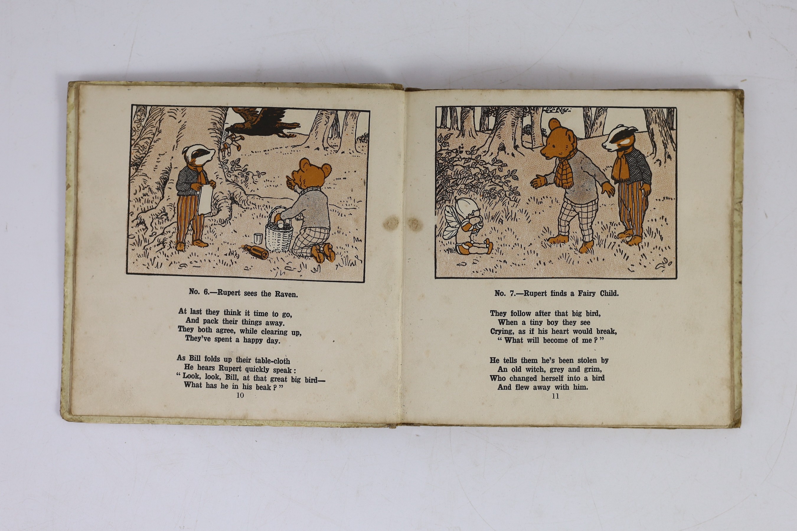 Tourtel, Mary - Little Bear and the Fairy Child, 1st edition, 12mo, pictorial boards, spine repaired in cloth, 1912, together with a contemporary postcard.